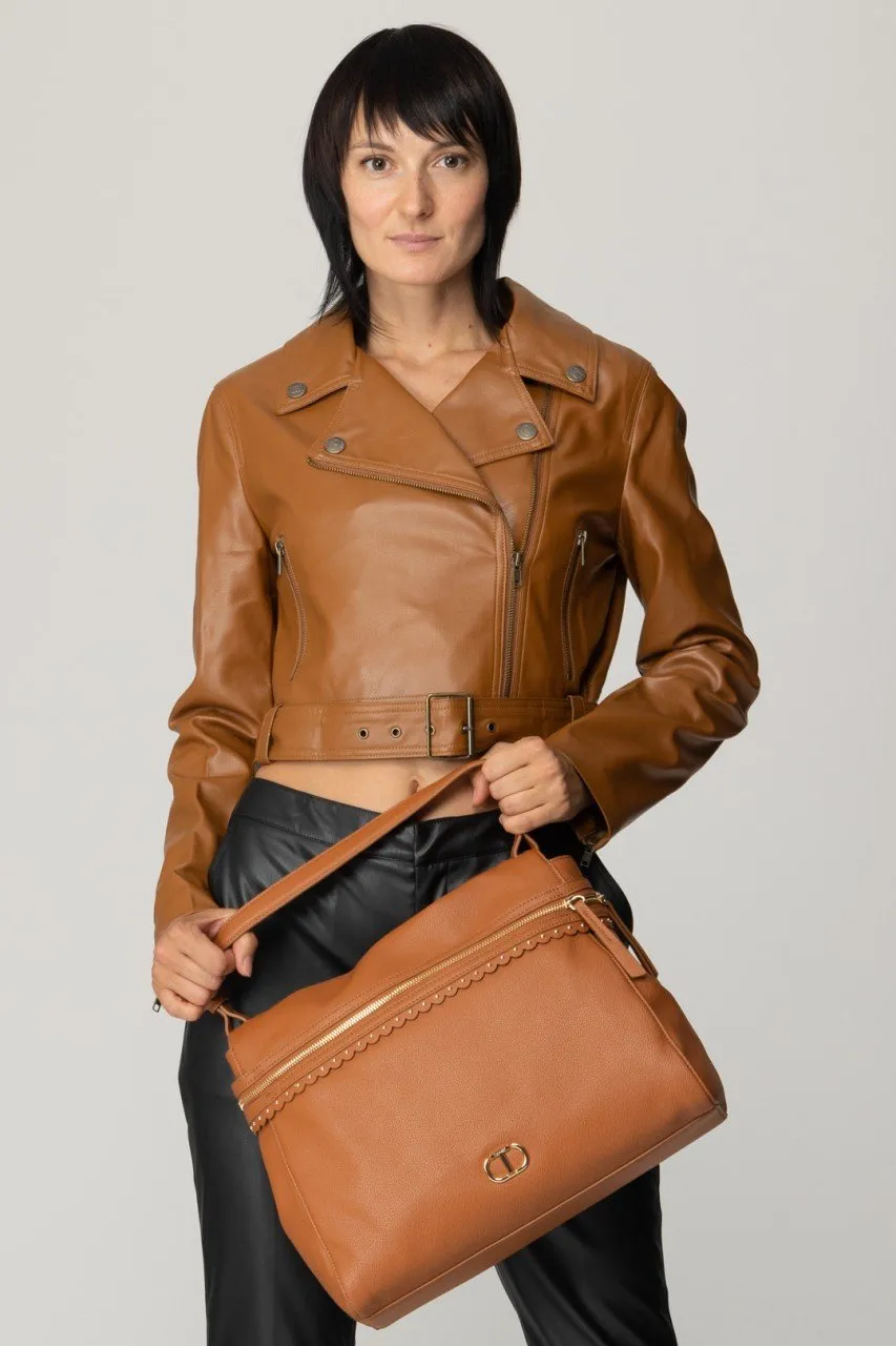 Borsa a mano Cecile grande LEATHER BROWN