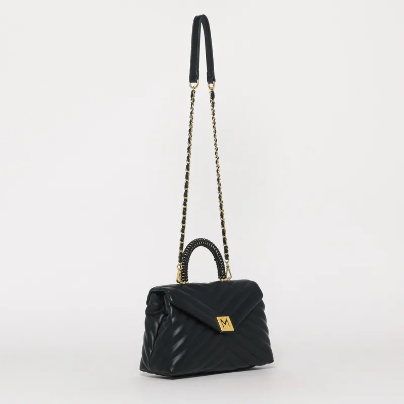 BORSA A MANO TRAPUNTATA A V NERO GRANDE