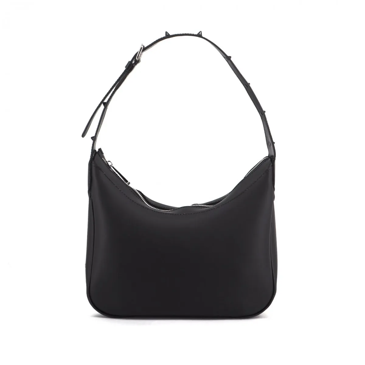 Borsa A Spalla Media Cabochon Con Tracolla Borchiata, Nero