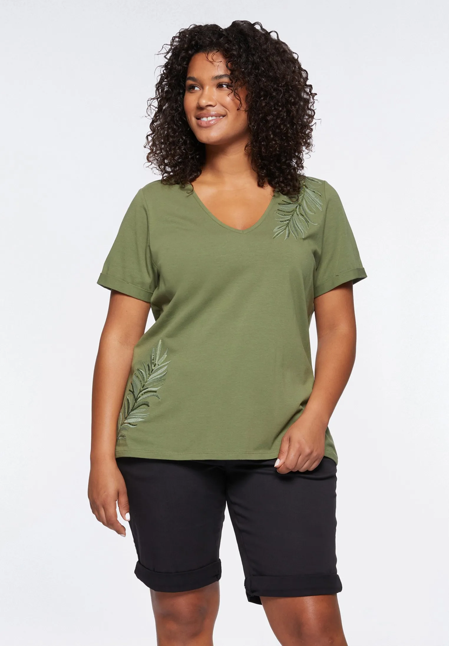 CON FOGLIE RICAMATE - T-shirt con stampa