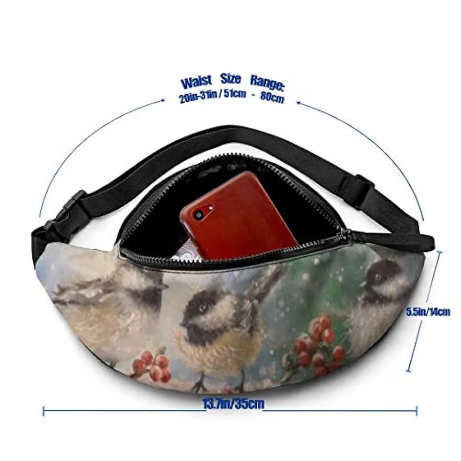 Marsupio per Uomo Donna,Marsupio Stampa Tre Chickadees con Cintura Tasca a Tracolla Regolabile Borsa a Tracolla Borsa sul Petto 