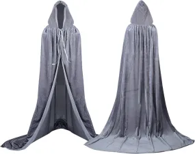 Proumhang Nero Mantello con Cappuccio Lungo in Velluto Costume di Halloween Carnevale Natale Capo Masquerade
