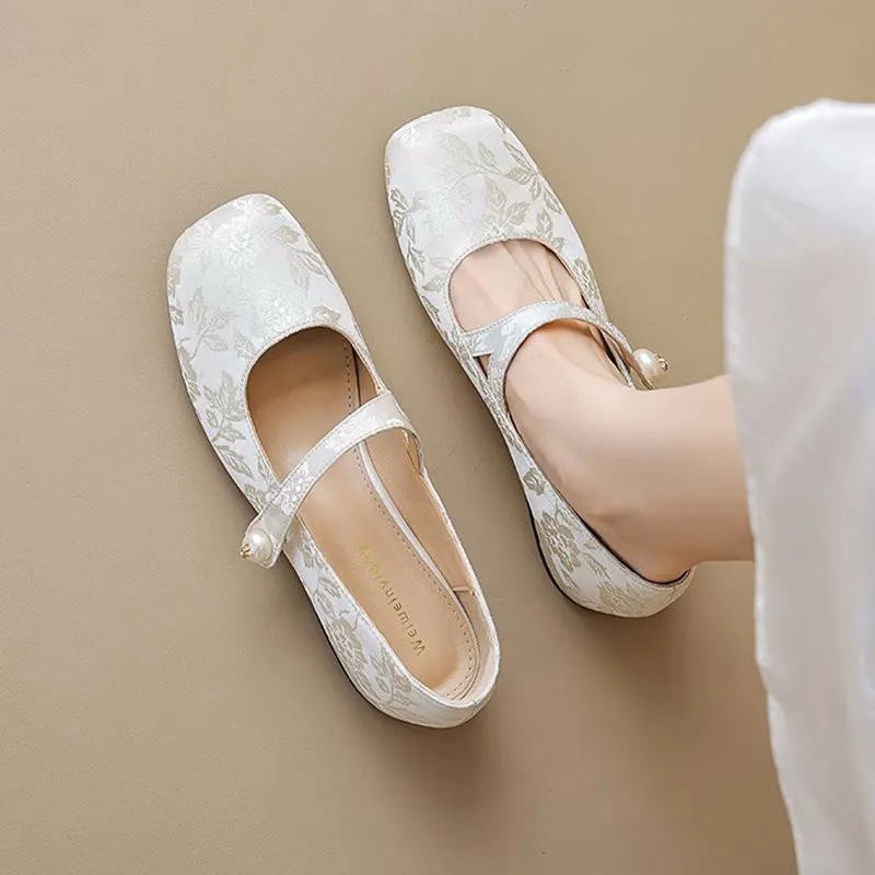 Scarpe Mary Jane retrò da donna con blocco basso jacquard