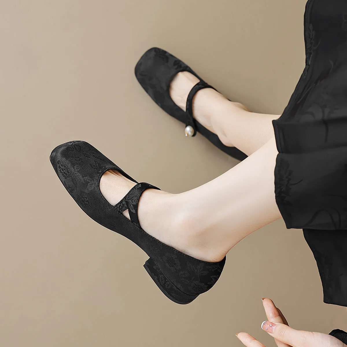 Scarpe Mary Jane retrò da donna con blocco basso jacquard